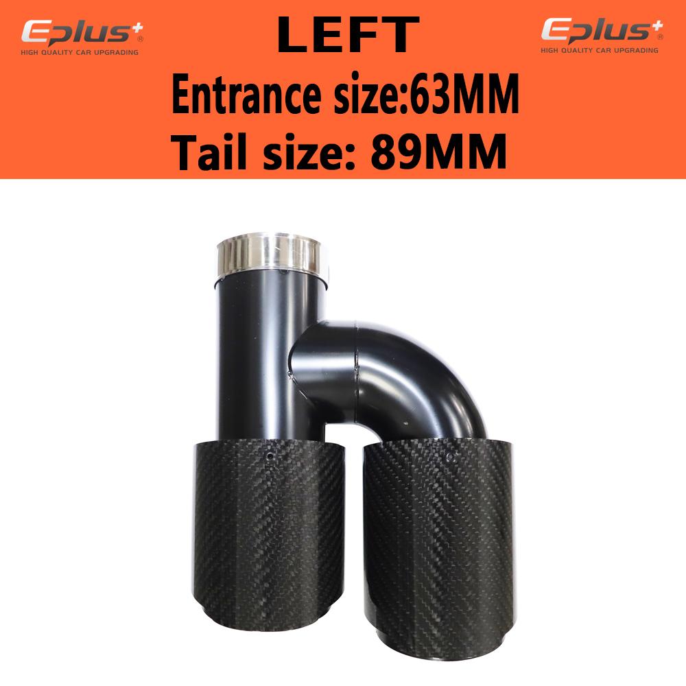 EPLUS Car Carbon Fiber Glossy Muffler Tip H Shape Double Exit Exhaust Pipe Mufflers Nozzle Decoration Universal Stainless Black