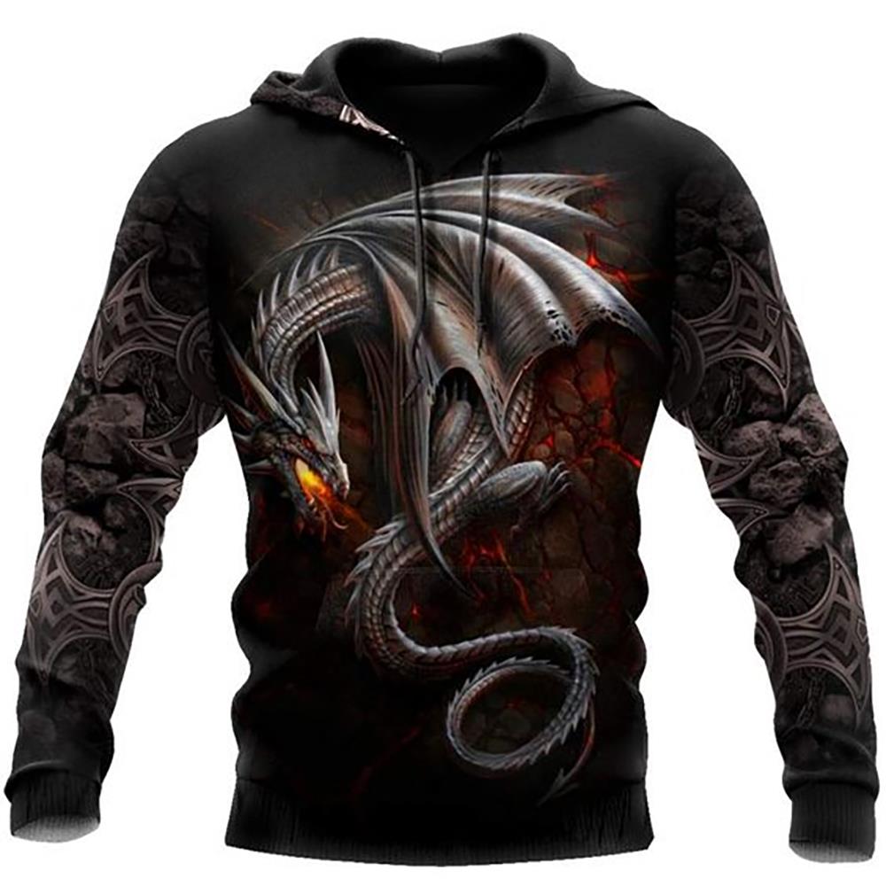 Autumn Winter Long Sleeve Tattoo Dragon 3D Printed Men Hooded Hoodies Sweatshirt Unisex Streetwear Pullover Casual Tracksuits