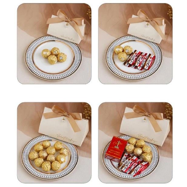 50pcs/lot Candy Bags Paper Folding Box Wedding Souvenir Present Package with Bownot For Guest Giveaways