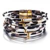 Vintage Metal Tube Leopard Leather Bracelet for Women Men Boho Multilayer Wrap Wide Bracelets & Bangles Charm Jewelry