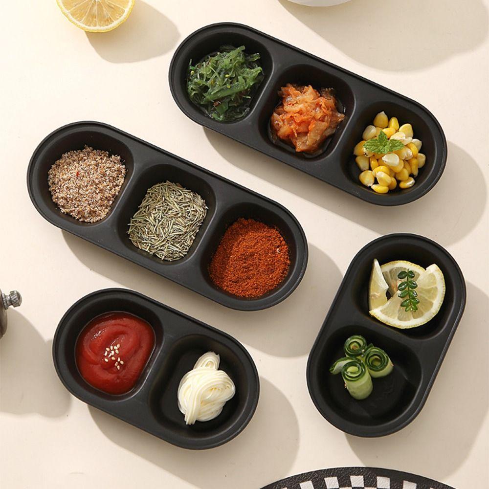 6Pcs Durable Dipping Sauce Dishes 2/3 Grids Seasoning Plates Easy Clean Condiment Cups Restaurant
