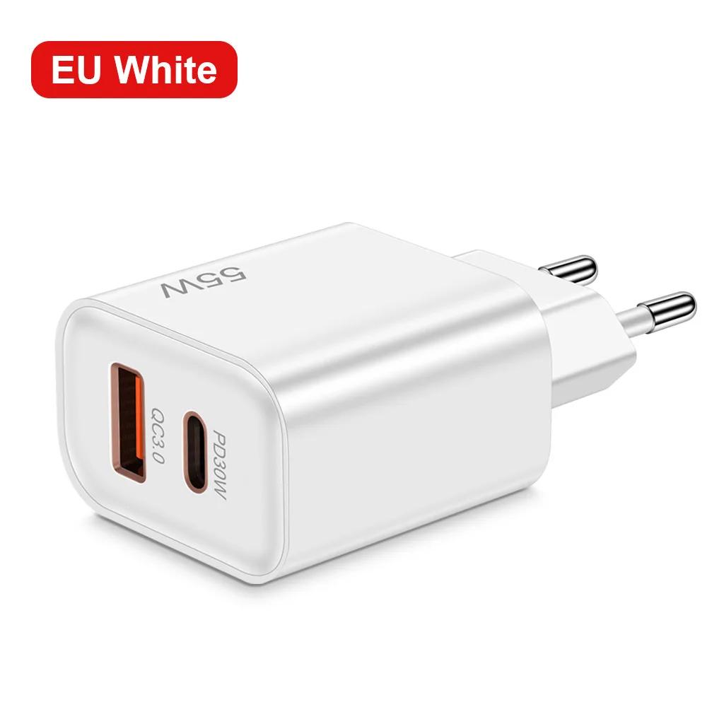 Зарядное устройство USB Type C мощностью 55 Вт, быстрая зарядка 3.0, адаптеры для зарядки телефонов для iPhone 16, 15 Pro Max, Xiaomi, Samsung, быстрое настенное зарядное устройство Type C