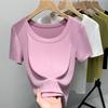 Short Sleeve T-Shirt Women's New Women's Wide Edge Crew Neck Solid Color T-Shirt Elastic Waist Tights
