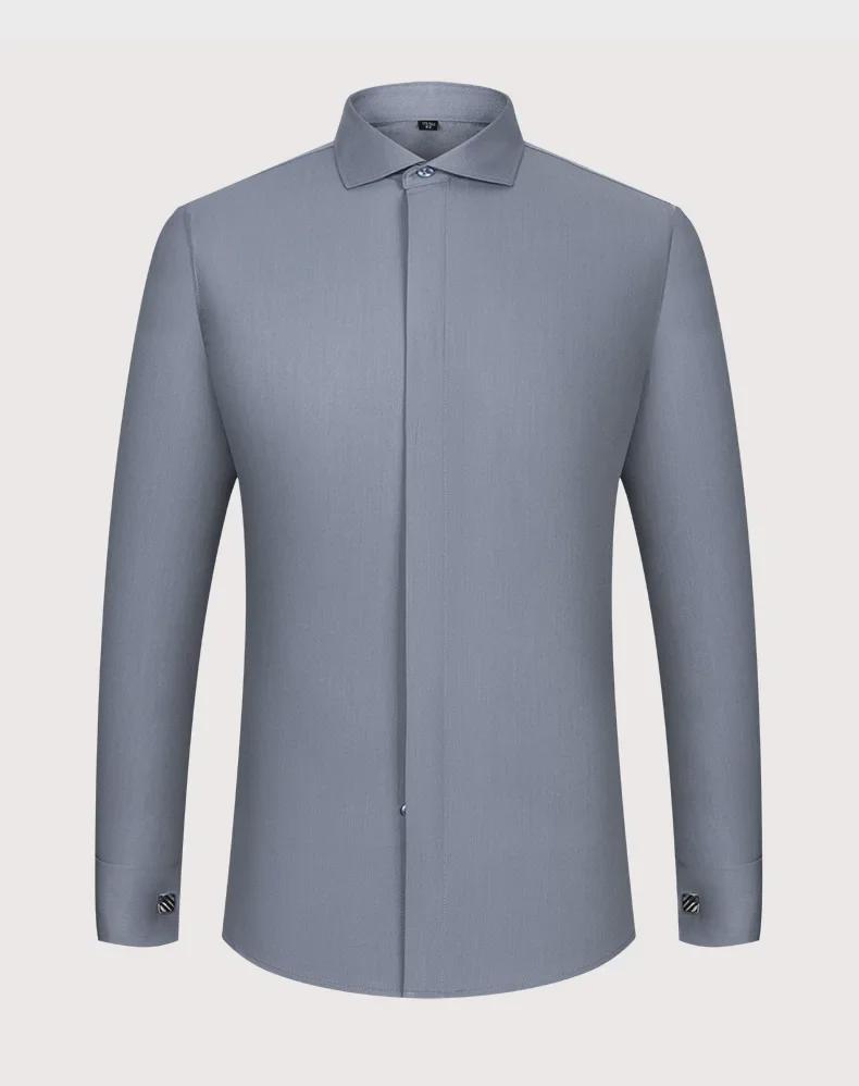 Мужская официальная белая рубашка с длинным рукавом, воротником-стойкой и французскими манжетами из бамбукового волокна