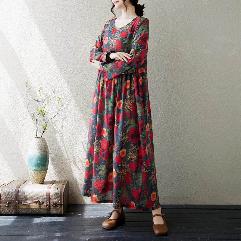 DIMANAF Большой размер Новое женское платье Цветочное Хлопковое Осенний стиль Праздничное Платье с принтом Леди Винтажное Свободное Повседневное Макси-платье 2024