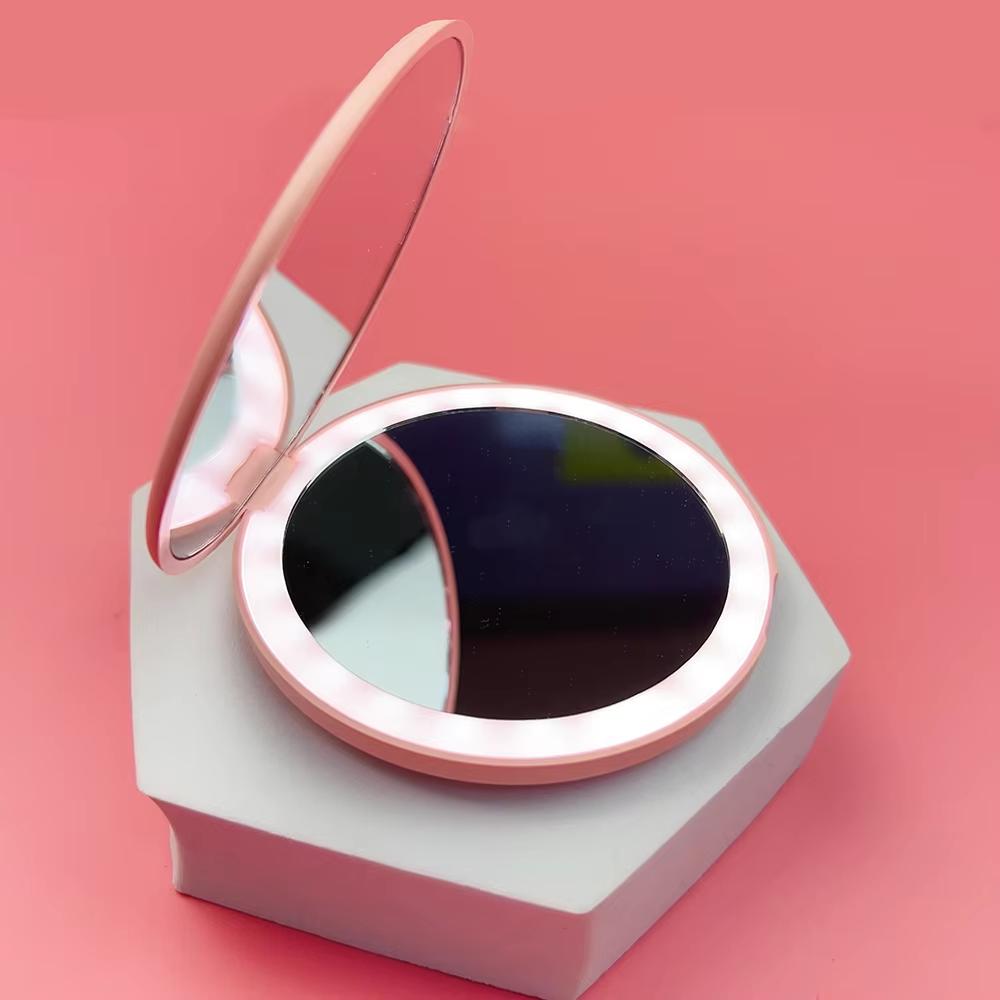 Карманное светодиодное зеркало для макияжа Круглое Портативное Складное Маленькое с Подсветкой Дорожное Ручное Косметическое Компактное 2-кратное Увеличивающее Зеркало с Подсветкой