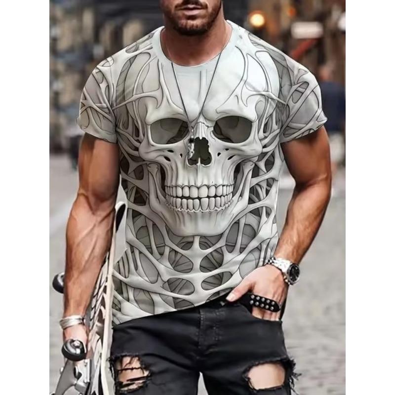 Летняя мужская футболка с 3D-принтом черепа и короткими рукавами для мужчин, повседневная уличная одежда, футболки, топы, повседневная футболка с круглым вырезом