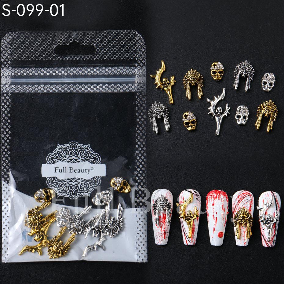 Nail Art Accessories, Halloween Skeleton Spider Skeleton Hand Metal Alloy Nail Accessories Bag