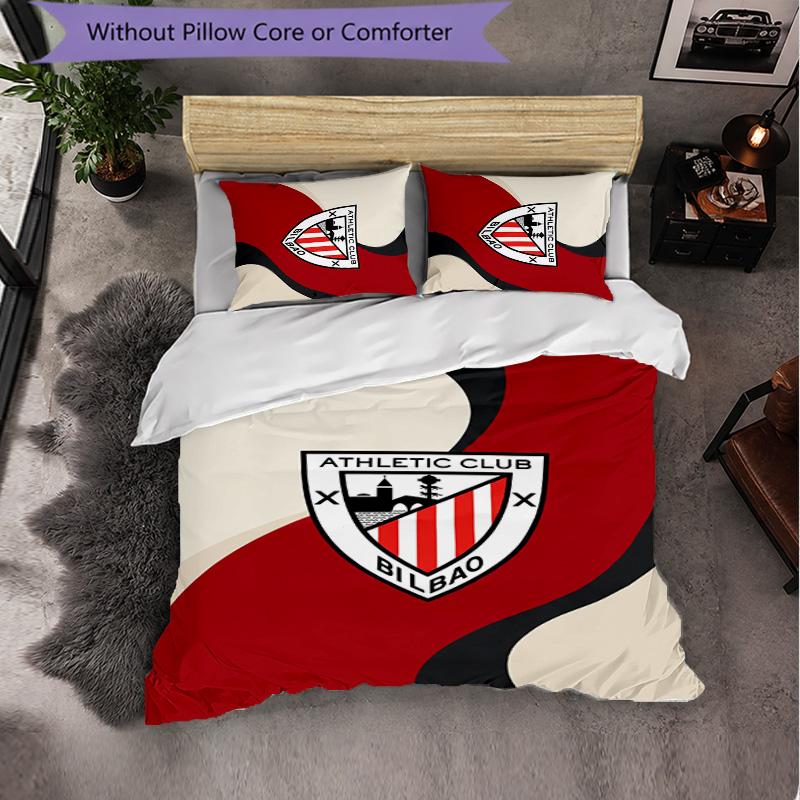Athletic Bilbao Football 3 Piece Bedding Set Soft Duvet Cover Set with Pillowcases Printed Bedroom Decor Set for Home