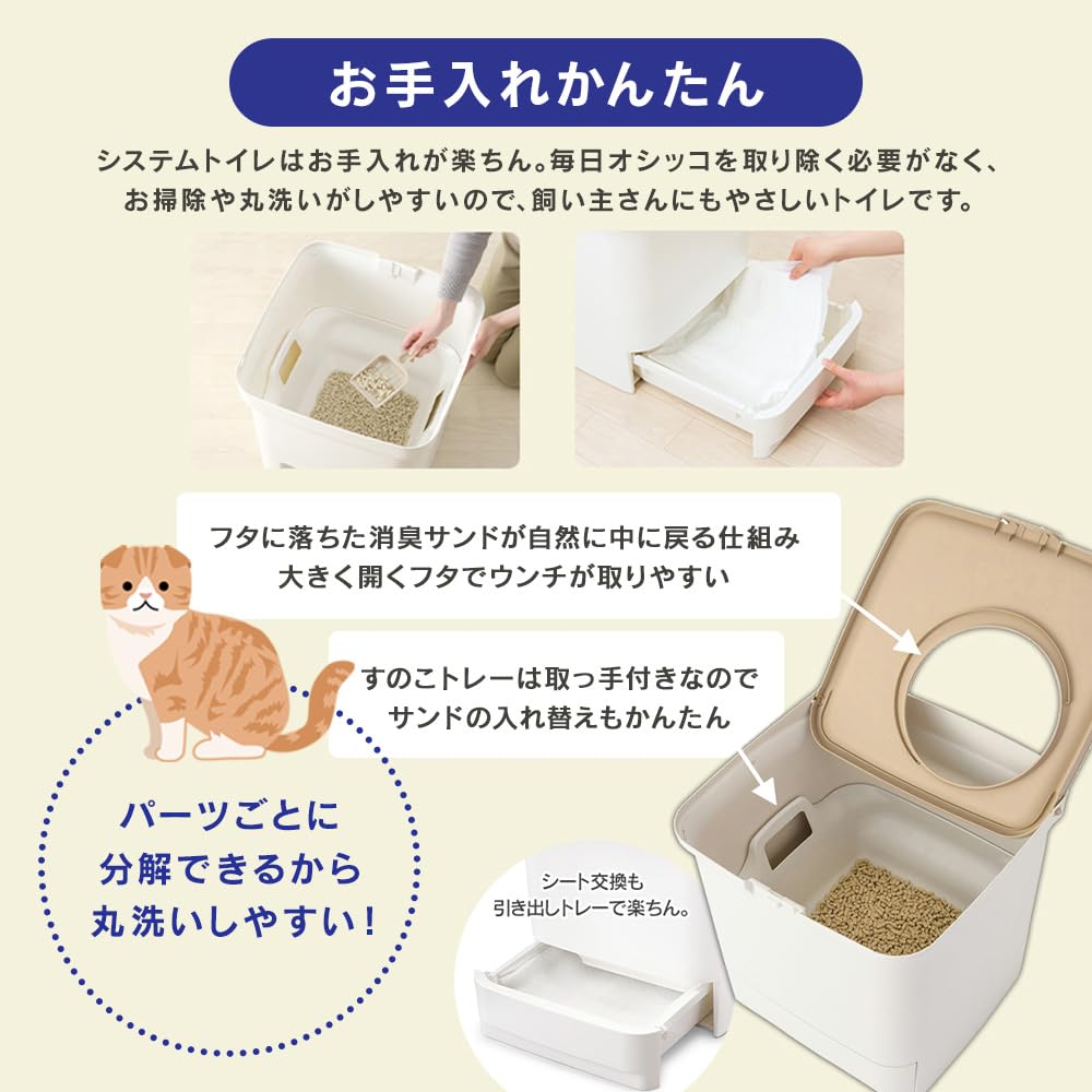 IRIS OHYAMA LaClean System Туалет Стартовый набор Верхний дезодорирующий лист Песочный открытый кошачий туалет Система кошачьего туалета Туалет + Белый/бежевый RSTU-43