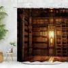Vintage Library Shower Curtain Old Book Bookshelf Candle Magic Wooden Antique Polyester Fabric Bathroom Decora Curtain Washable