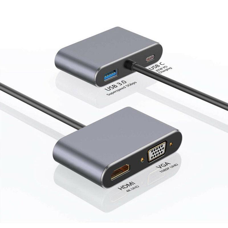 4 в 1 удлинитель USB-адаптер C Type-c к HDMI-совместимому адаптеру Vga Usb3.0 для аудио и видео, быстрое зарядное устройство