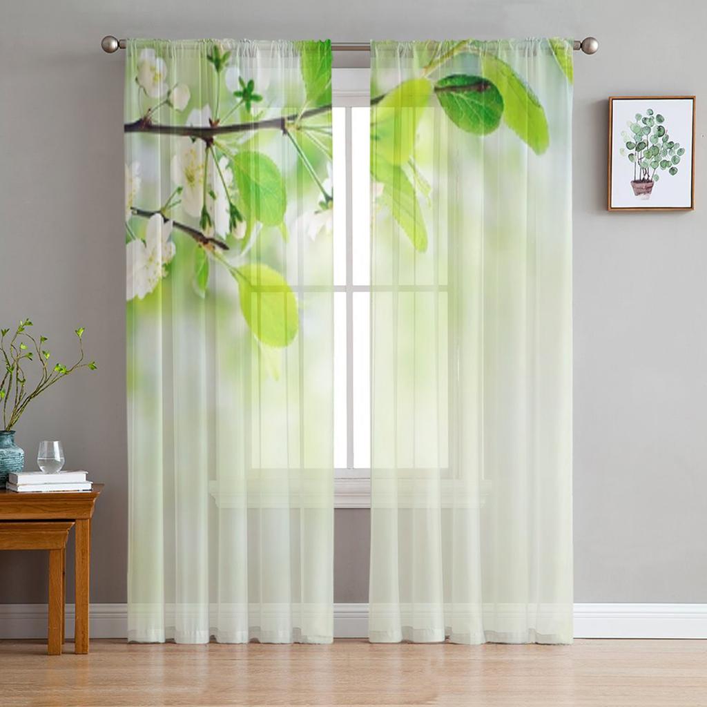 Ветка Свежие Зеленые Листья Прозрачные Шторы для Гостиной Прозрачный Тюль Оконные Шторы Спальня Кухня Домашний Декор Вуаль Шторы