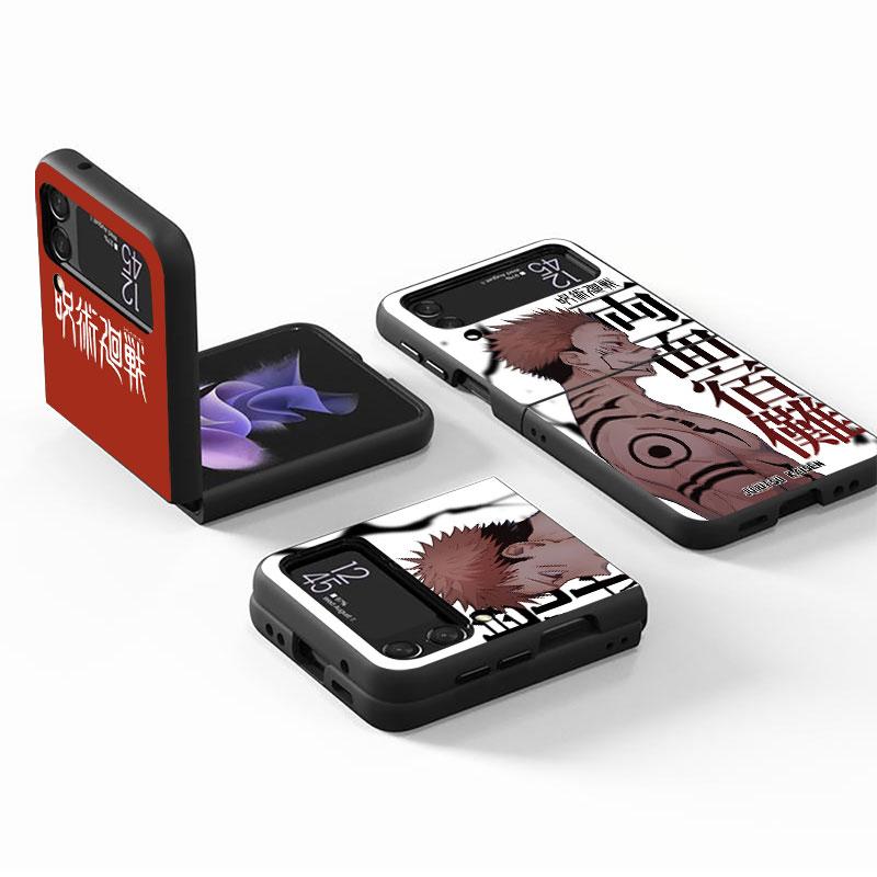 Black Phone Case For Samsung Galaxy Zflip3 Zflip Z Flip 3 5g Z Flip 4 Zflip4 Flip3 Shell Anime Cartoon Jujutsu Kaisen Cover