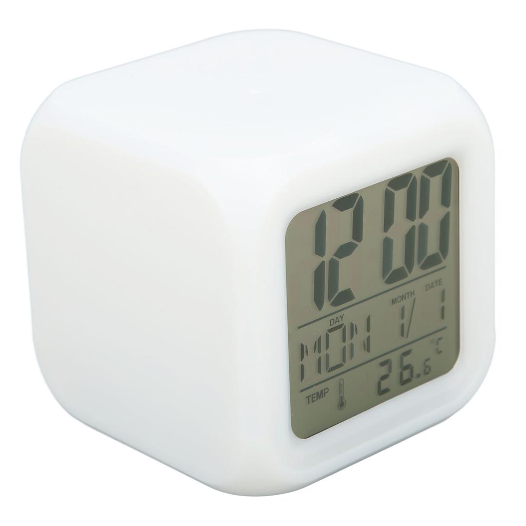 Kids Digital Clock LED 7 Colors Night Glowing Temperature Display Portable Easy LED Clock