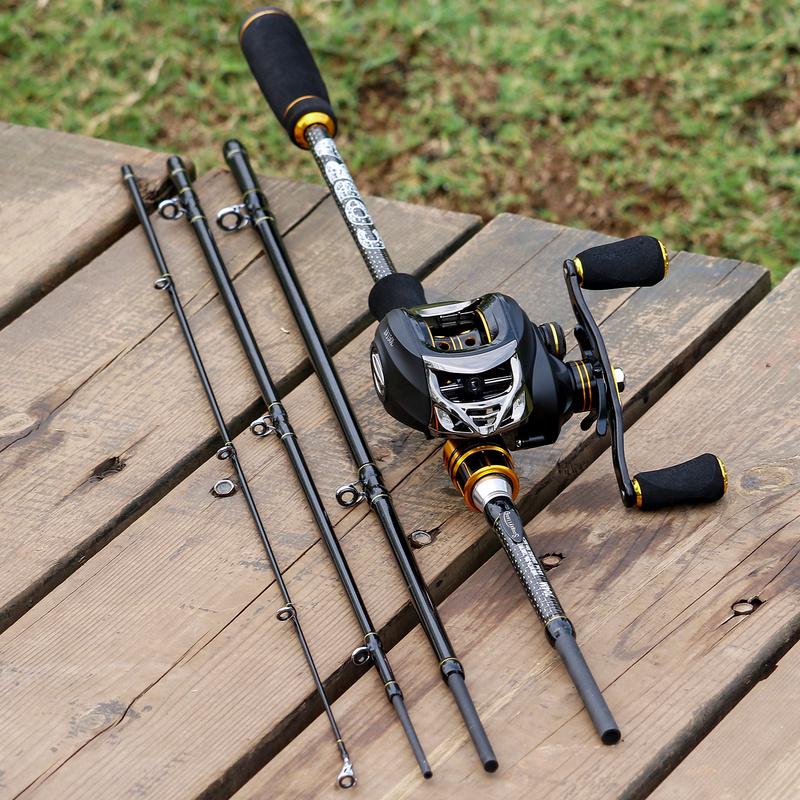 Fishing Set Fishing Pole Combo with Baitcasting Fishing Reel 4 Sections Lura Fishing Rod Smooth Bass