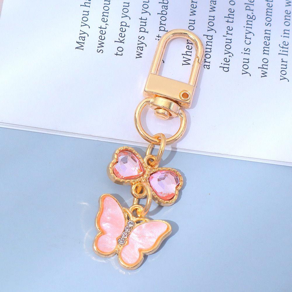 7PCS Pendant Rhinestone Butterfly Keychain Ornaments Key Ring Cute Crystal Bow Key Chain  Bag Decor