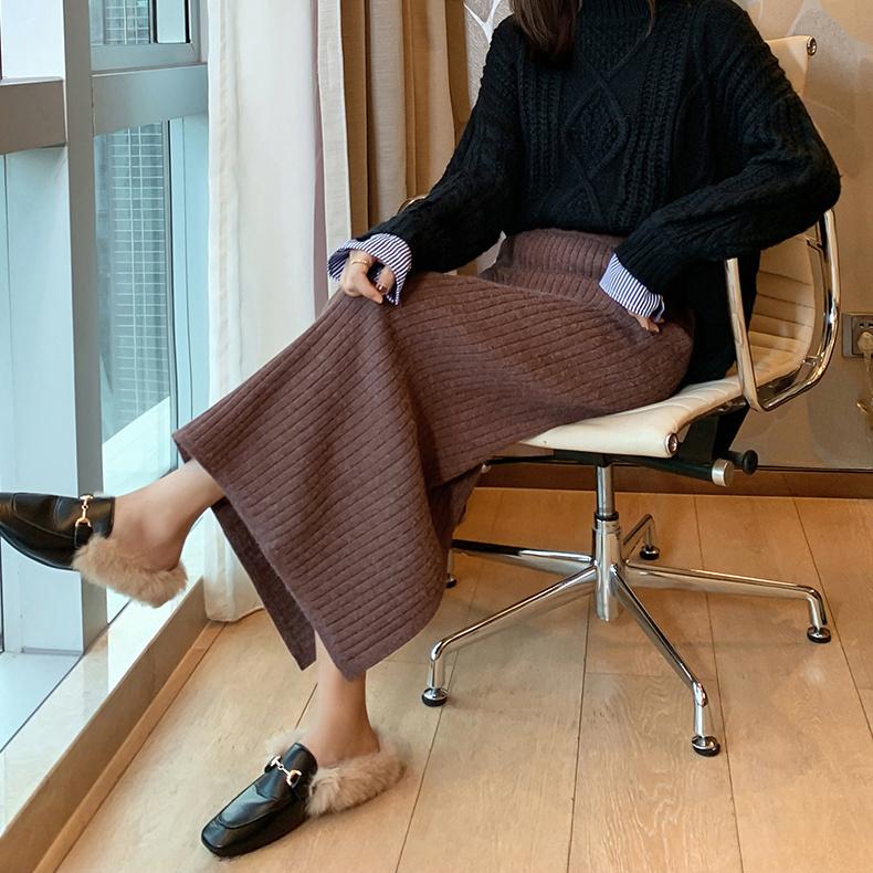 Женская трикотажная миди-юбка премиум-класса на осень-зиму, утолщенная, с разрезом, облегающая, юбка-карандаш, облегающая шерстяная юбка