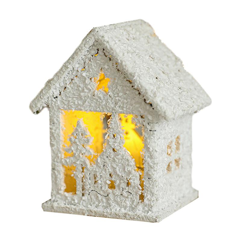 Светящийся Рождественский Домик Белый Пейзажный Декор со Светодиодной Подсветкой Рождественское Украшение Деревянная Статуэтка Домика для Украшения Гостиной