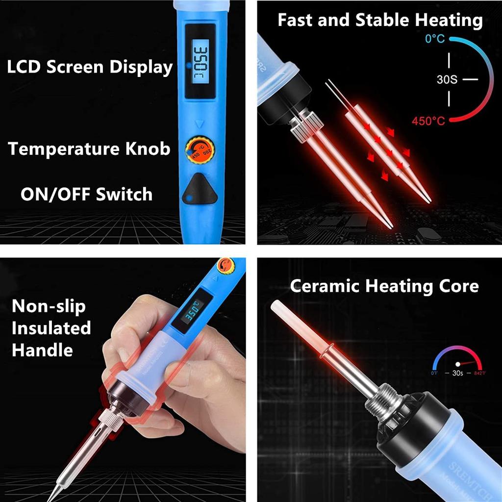 80W Electronics Digital Soldering Iron Kit Adjustable Temperature Welding Tool Soldering Gun Station Tin Wire 50g Solder Sucker