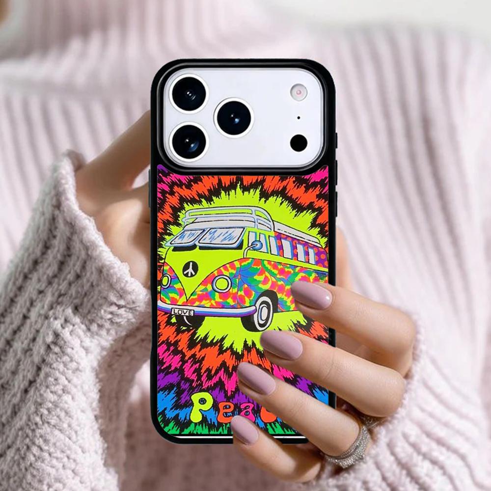 Hippy Peace Bus Cat soft Phone Case For Apple iPhone 17 Air 16E 15 14 Plus 13 12 11 Pro Max Mini Funda Cover