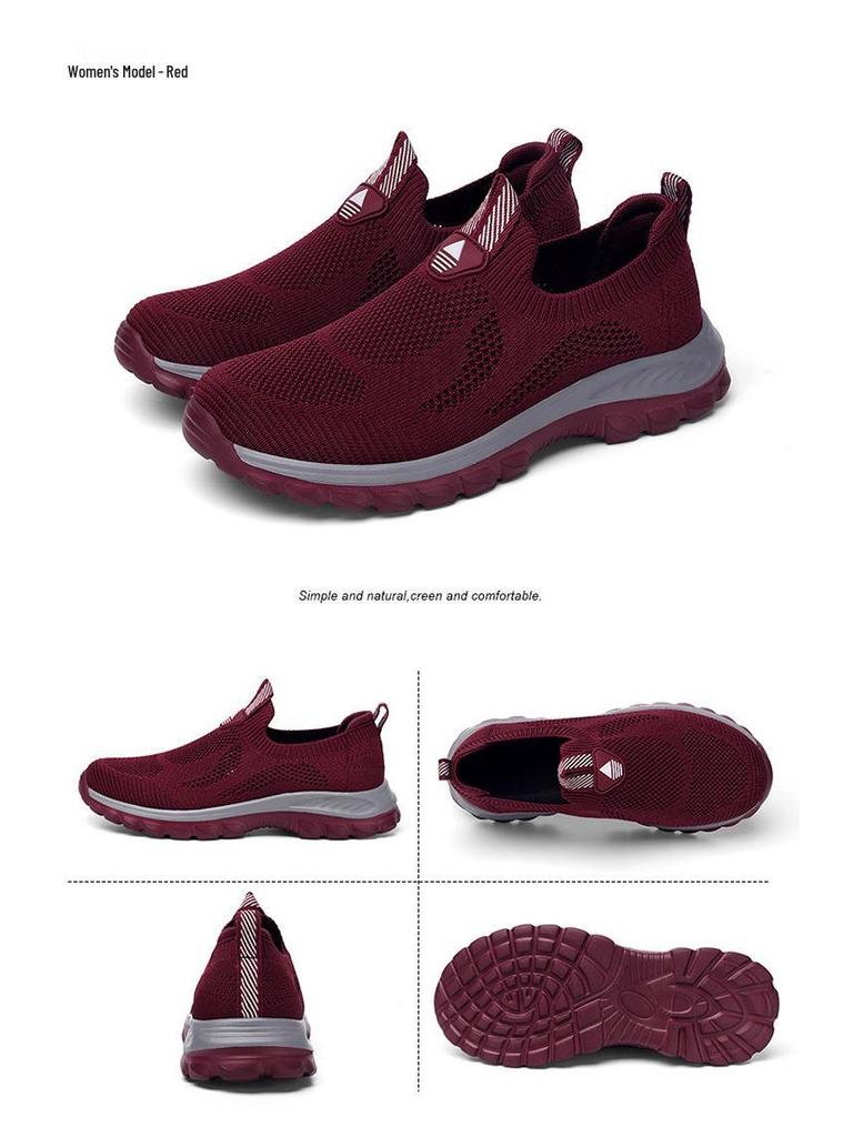 Women's Breathable Lightweight Non-Slip Walking Shoes for Middle-aged & Elderly, Summer Outdoor Sports, Soft Sole A113