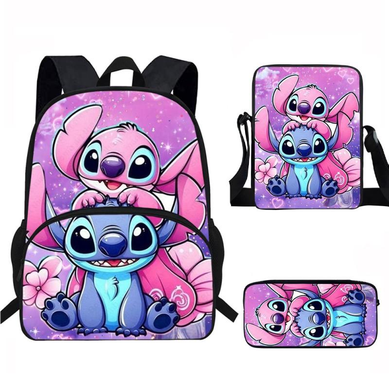 Stitch Kids School Backpack Set Elementary Students Oxford Fabric Ergonomic Design Printed Cartoon 3-Piece Bundle