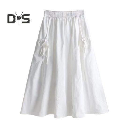 Юбка-карго с эластичным поясом и боковыми карманами, однотонная юбка-трапеция свободного кроя, миди-юбка в рабочем стиле, юбка на завязках