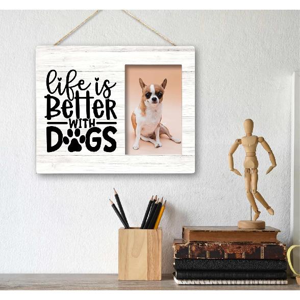 SRADMO Dog Picture Frame, Gift for Dog Mom Dad Lovers, Life Is Better With Dogs 10x8 Inch Wooden Tabletop Photo Frame