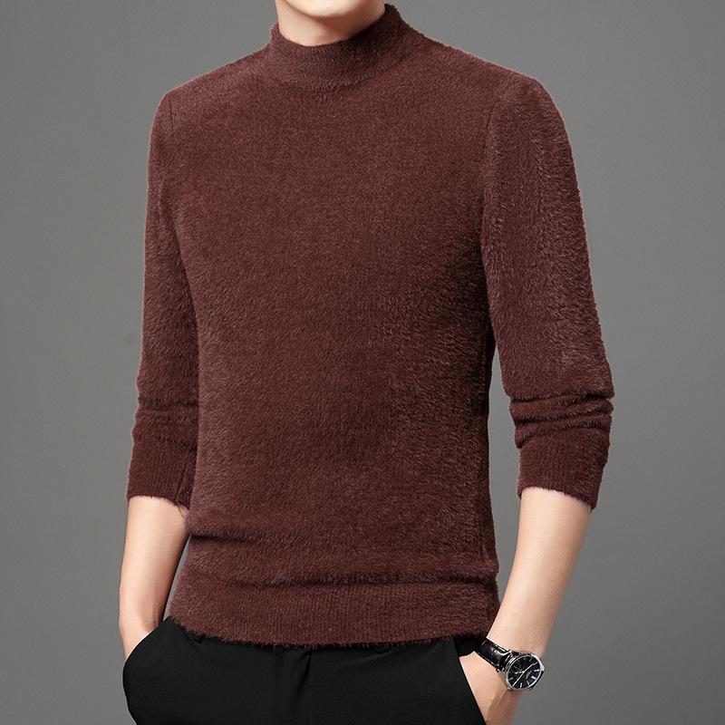 Осенний утолщенный свитер, мужской джемпер с полуводолазкой, вязаный теплый свитер, имитация норки, джемпер для молодежи и людей среднего возраста