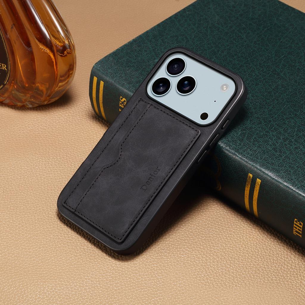 DENIOR For iPhone 17 Pro Max Case Card Holder Kickstand Leather Phone Back Cover
