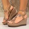 Модная женская обувь, сандалии на танкетке с цветами из стразов, женские 2025, роскошные кристаллы, массивные сандалии на платформе, женская обувь для вечеринок на супервысоком каблуке