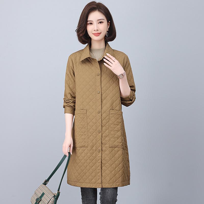 Women's Mid-Length Quilted Trench Coat - 2025 Spring/Autumn Stylish Cotton-Padded Jacket