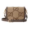 Gucci Сумка на плечо Horsebit 1955 Jumbo GG Mini Бежево-коричневая Канва с отделкой Ремень-лента Через плечо Сумка для женщин Ежедневная 658574-UKMDG-2570