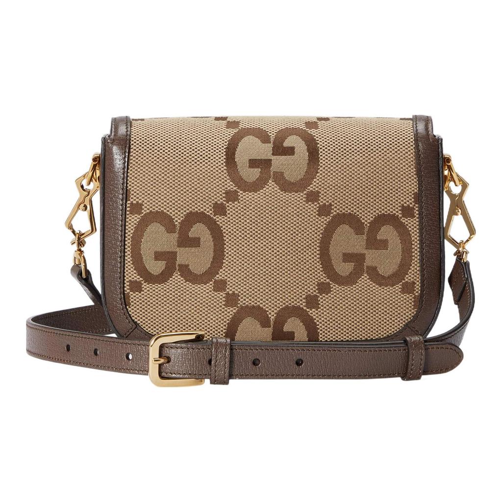 Gucci Сумка на плечо Horsebit 1955 Jumbo GG Mini Бежево-коричневая Канва с отделкой Ремень-лента Через плечо Сумка для женщин Ежедневная 658574-UKMDG-2570