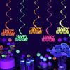 UV Glow Paper Banner Happy Birthday Garland Star Hanging Spirals Neon Party Decoration Favors Wedding Supplies Glow In the Dark