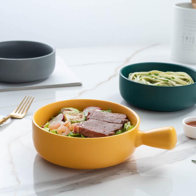 Baking Pan Nordic-style Handle Baking Bowl Pasta Plate Simple Household Tableware Noodle Bowl Salad Bowl Ceramic Bowl Plate