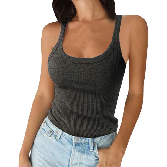 Женская майка без рукавов с бретельками-спагетти и круглым вырезом, трикотажная майка в рубчик, облегающая базовая рубашка-майка для повседневной носки, пляжа и офиса