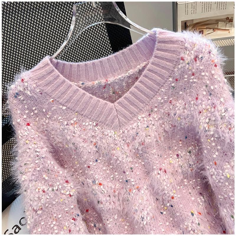 Уютный и шикарный свитер с V-образным вырезом в цветной горошек, идеальный для весны