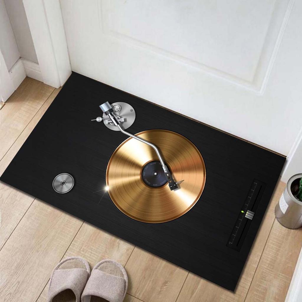 Retro Music CD Design Non-Slip Printed Floor Mat - Durable & Stylish for Living Room, Bedroom, Game Room, Laundry, Entryway