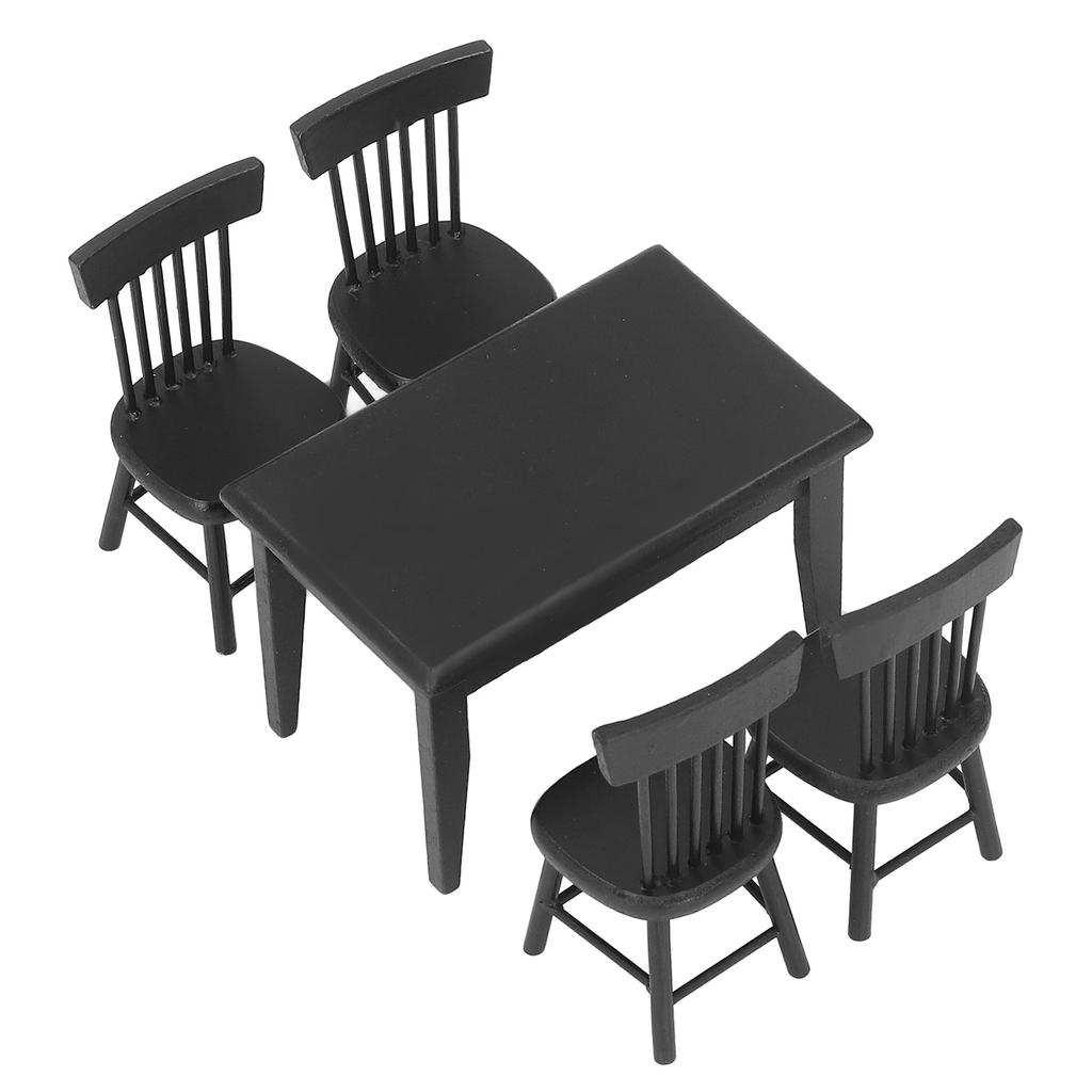 1:12 Dollhouse Table Chair Set Black Wooden Miniature Furniture Accessories for Dining Room Scene