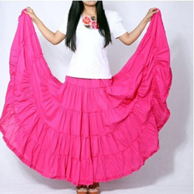 Женские длинные юбки ярких цветов, хлопковая Falda, женская повседневная пляжная юбка макси в богемном стиле с оборками