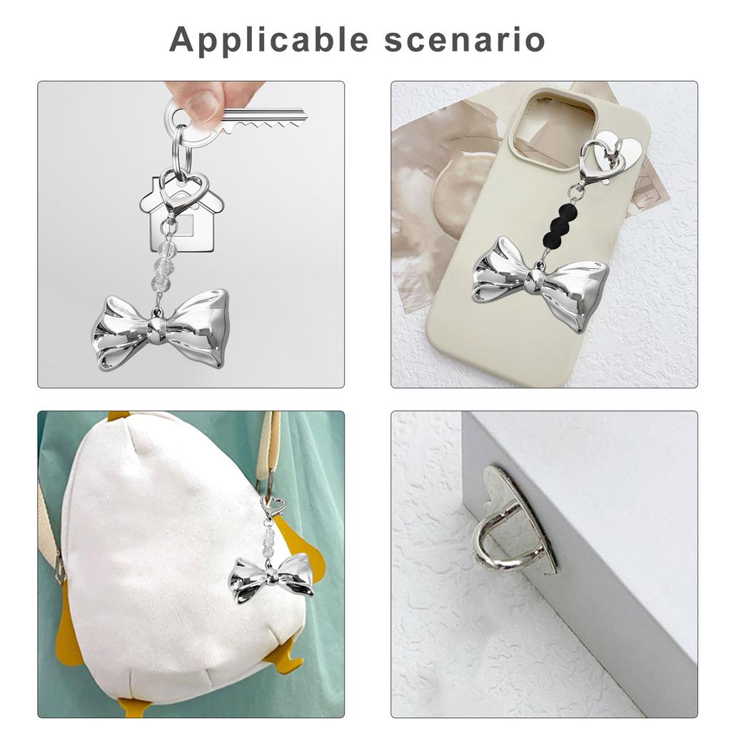 Sweet Lovely Silvery Bowknot Bead Keychains Pendant Hangings Ornament Keyring Backpack Decoration for Women Girls