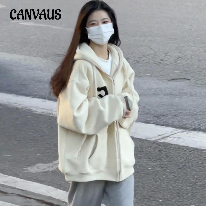 Women Plus Size Sweatshirt Autumn Loose Top Zip Cardigan Hooded Jacket