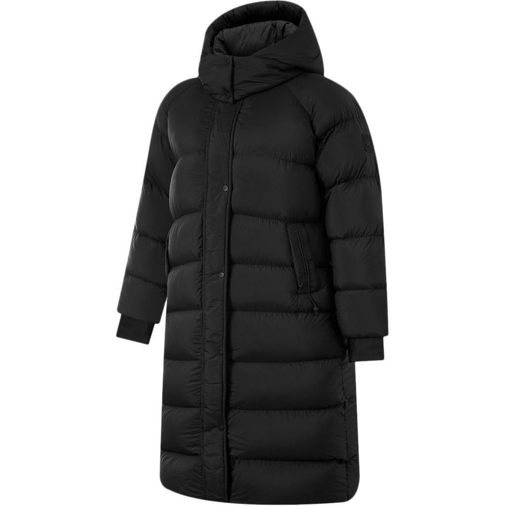 Li Ning Comfortable Casual Simple Hooded Zipper Loose Cold-Resistant Warm Outdoor Long Down Jacket Women Outerwear Black AYMU090-2