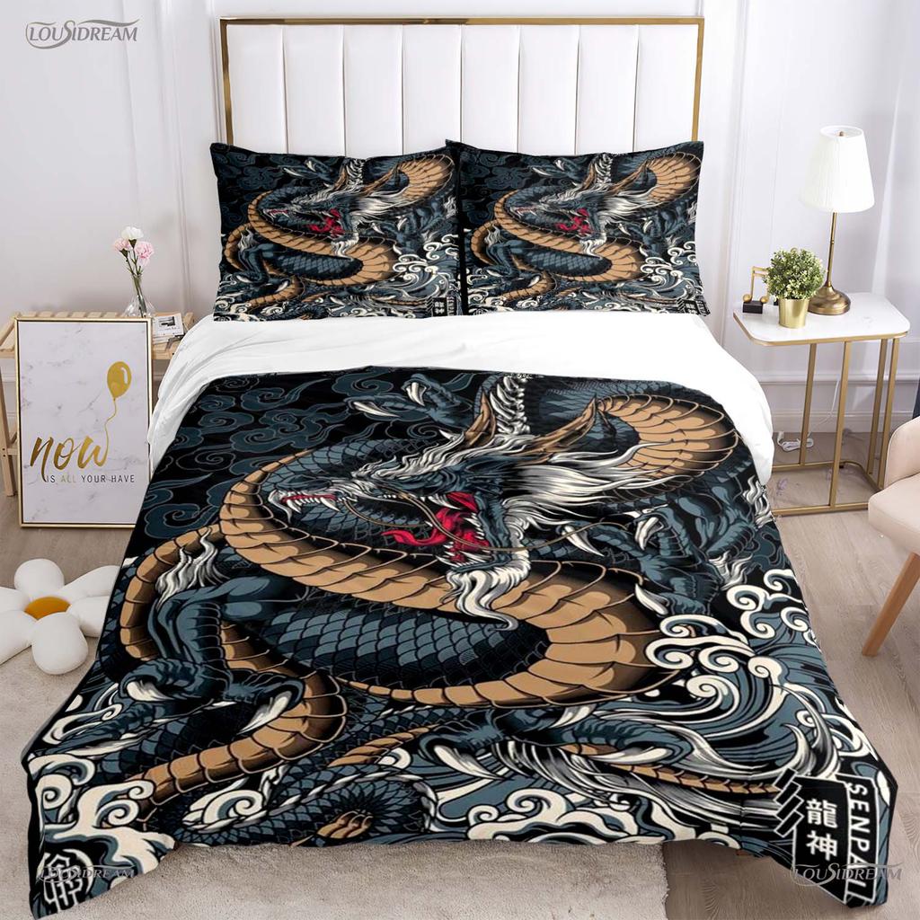 Fashion Dragon and Tiger Battle All Season Duvet Cover Bedding Sets Soft Quilt Cover and Pillowcases Single/Double/Queen/King