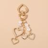 Cute Bowknot Love Heart Keychain Women Girl Pearl Beaded Key Ring Pendants for Handbag Decor DIY Handmade Key Chain Gift