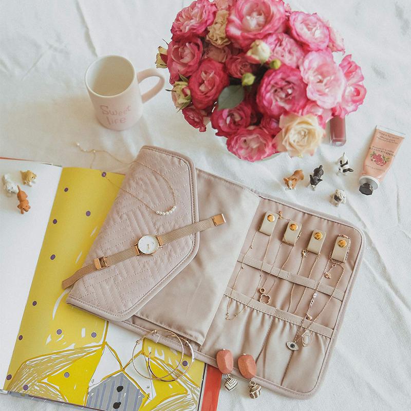 Foldable Fashion Portable Jewelry Bag Large Women's Travel Jewelry Roll Necklace Earring Ring Jewellery Display Storage Bag