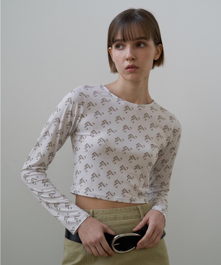 FROMWHERE Pattern Fitted Crew Neck T-Shirt Ivory