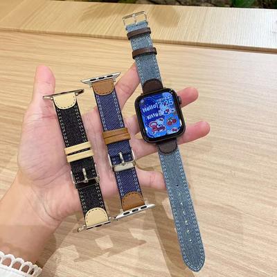 Подходит для Apple Watch Apple Watch 10-го поколения Американский Контрастный Деним Iwatch9876Se Кожаный Ремешок
